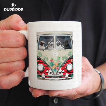 Custom Dog Mug - Personalized Pug On A Car Gift For Dad - White Mug